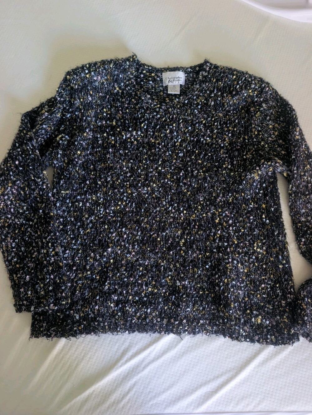 Christopher & Banks Sweater Womens M Black Metallic, Holiday, Whimsygoth,Luxury